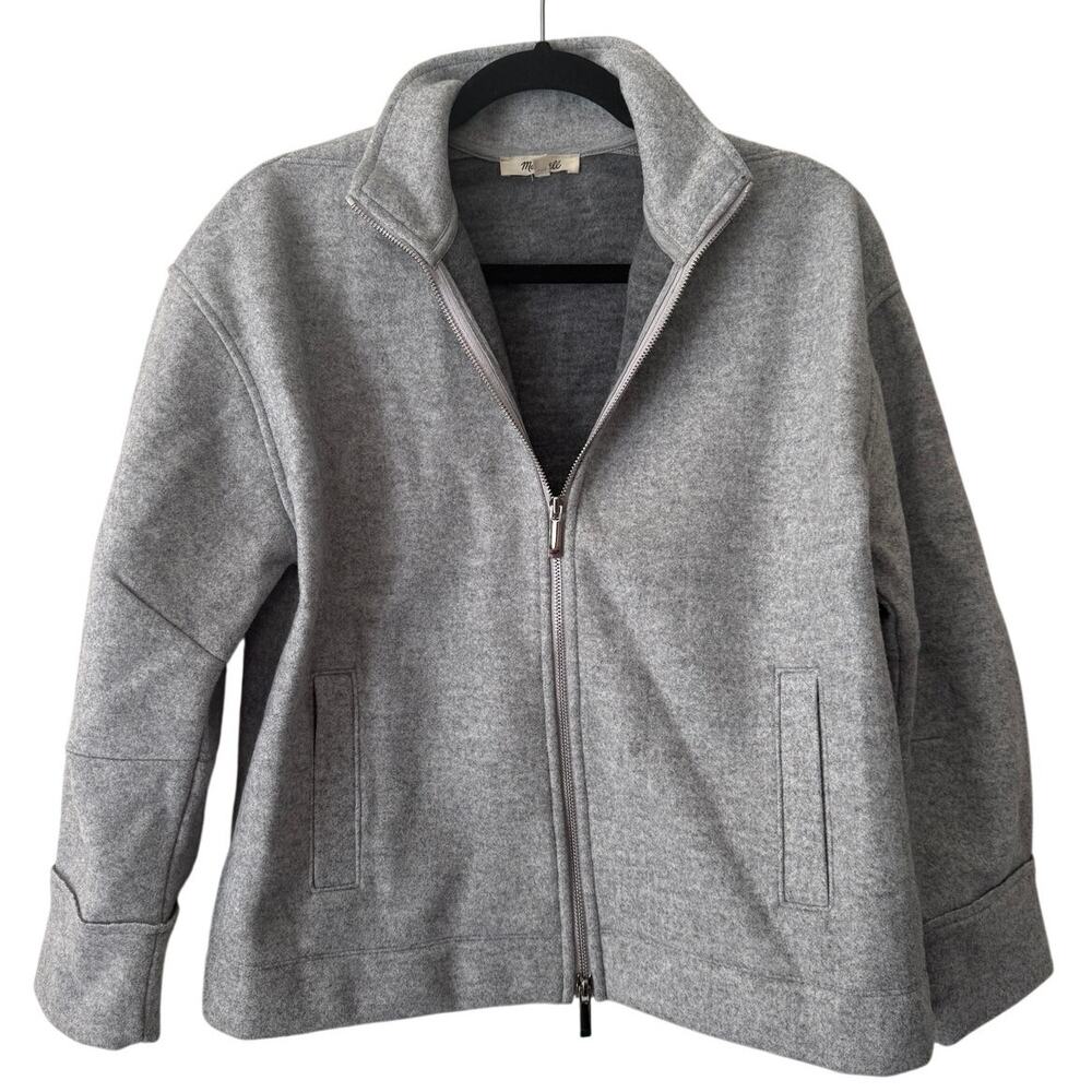 Madewell Gray Wool Blend Relaxed Mockneck Knit Jacket Full Zip Pockets Preppy-XS
